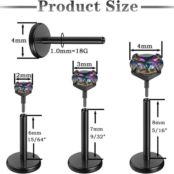 20G 18G 16G Flat Back Earrings Stud Nose Ring Titanium Internal Thread Tragus La - Picture 2 of 6
